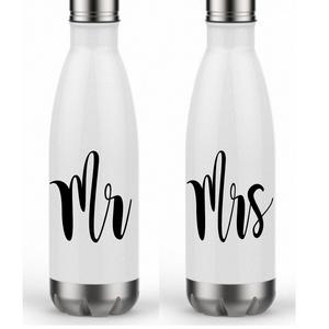 Mr and Mrs White Stainless Steel Tumbler SET - White Insulated Bottles Bride Groom Gift Set