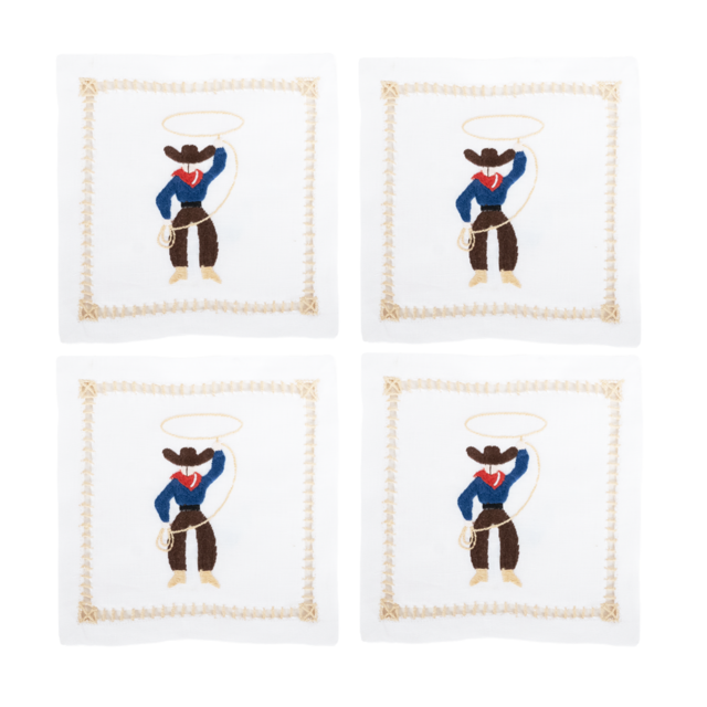 Roping Cowboy Coaster, Set of 4