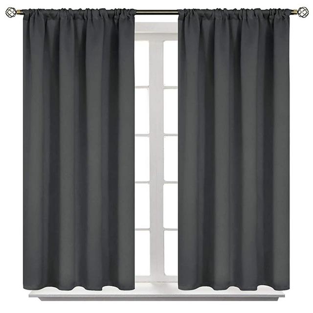 BGment Rod Pocket Blackout Curtains for Bedroom - Thermal Insulated Room Darkening Curtain for Living Room, 42 x 45 Inch, 2 Panels, Dark Grey