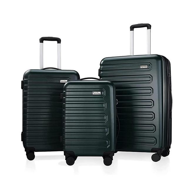 Fanskey Luggage, 3 Piece Set Suitcase with Spinner wheels, Hardshell, Lightweight, TSA Lock (Dark Green)