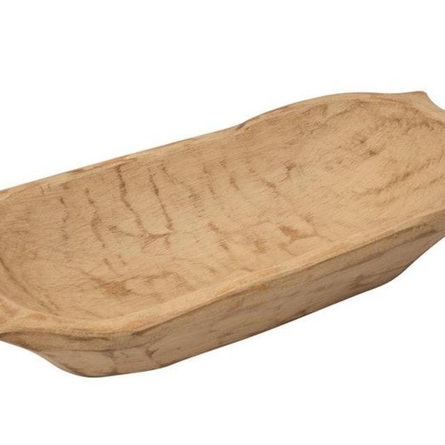 Rustic Deep Wooden Dough Bowl with Handles-Trencher-Batea-Wood Doughboard-Doughbowl-9-11W x19-21L-Primitive White