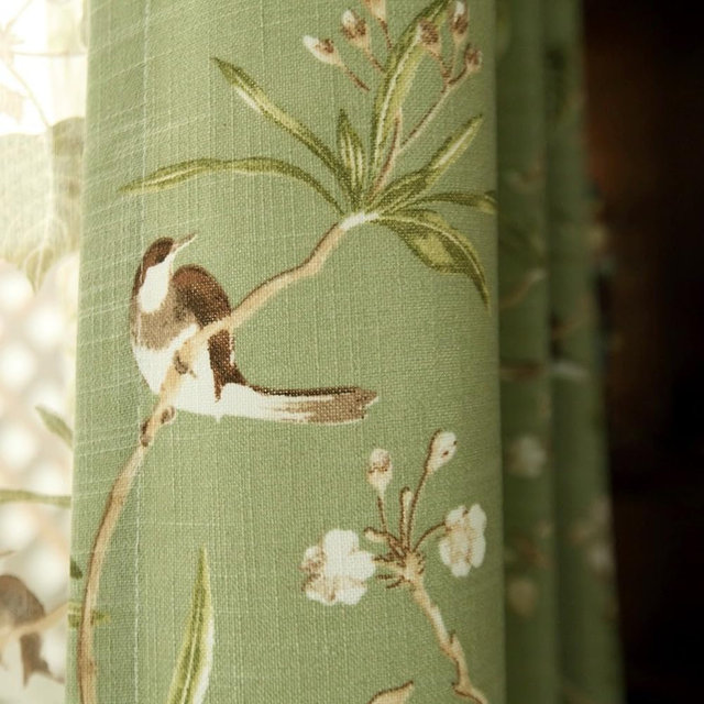 Farmhouse Birds Curtains 84 Inches Long Grommet Half Light Blocking Green Tree Pattern for Patio Door Vintage Floral Print Window Drapes for Sliding Glass Door Home Decor 1 Panel W55 X L84 Inch
