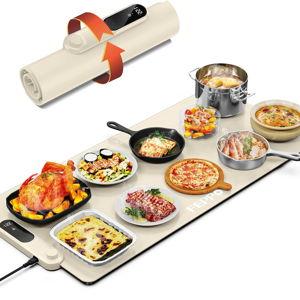 FEPPO Food Warming Mat, (XXL 35”x16”) Electric Warming Trays for Buffets Party, Fast Full-Surface Heating Mat for Food with 19 Level Adjustable Temperature and 6 Hours Timer, Roll Up Food Warmer