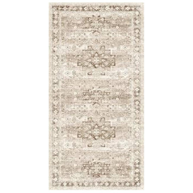2x4 Boho Runner Rug, Neutral Farmhouse Entryway Rugs, Small Throw Runners for Hallway Bedroom Kitchen, Vintage Floral Design & Non-Slip Low-Pile Washable Stain Resistant Beige Latte