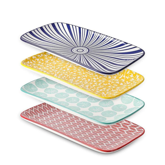 Selamica Ceramic Serving Platters, 14 Inch Serving Trays for Party Entertaining, Large Rectangular Serving Plates for Appetizer, Charcuterie, Dessert, Fruit, Gift, Set of 4, Assorted Colors