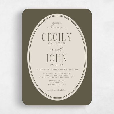 Green Rounded Wedding Invitation - Anara Portrait