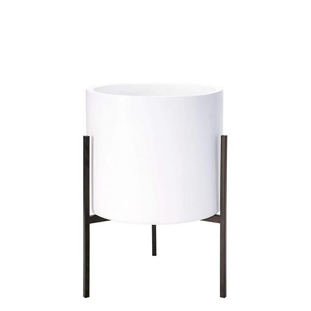 Modern White Plants Pot Fiberclay Planter with Stand, Medium/11 Inch by 16.3 Inch