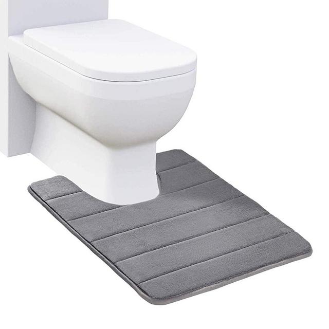 Buganda Memory Foam Contour Toilet Bath Rug, U-Shaped Non Slip Absorbent Thick Soft Washable Bathroom Rugs, Floor Carpet Bath Mat for Bathroom Sink Toilet (20" x 24", Grey)
