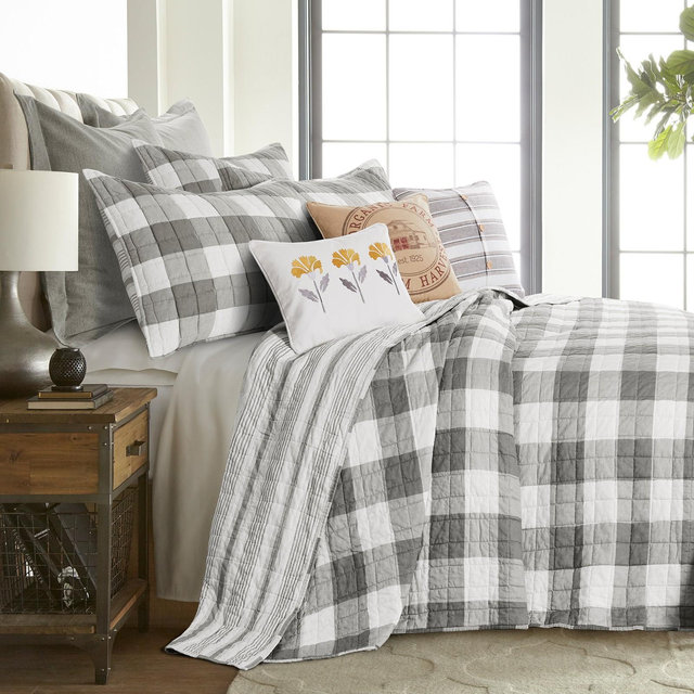 Camden Grey Bedspread Set - One Full Quilt and Two Standard Shams - Levtex Home