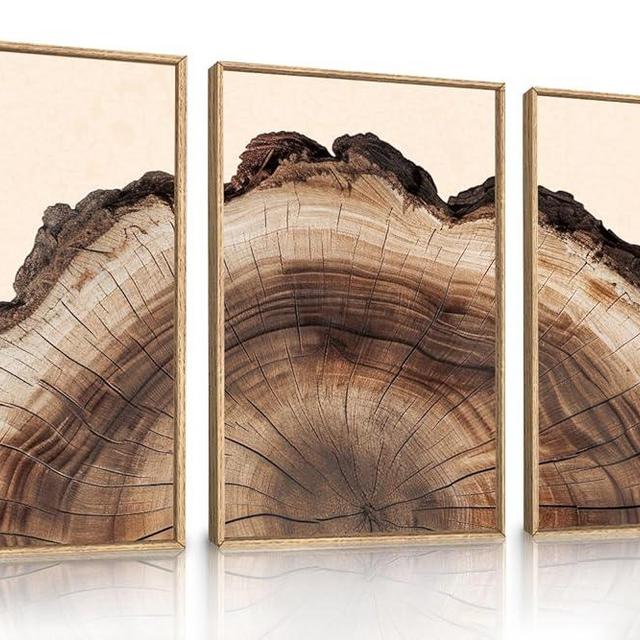 KAIRNE Framed Tree Ring Wall Art Set, Retro Wood Stump Wall Decor, Tree Spiral Wall Painting, Modern Nature Canvas Art Prints for Living Room, Bedroom, Dinning Room, Farmhouse - Large 24"x36"x3