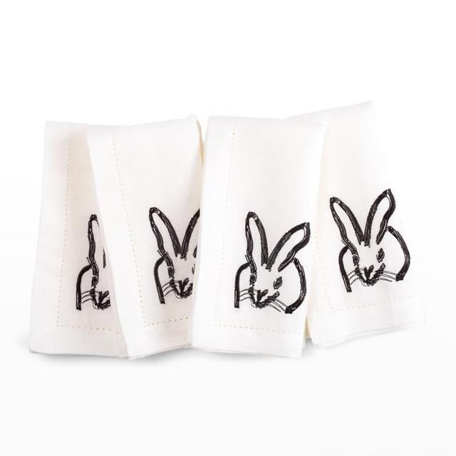 Hunt Slonem Black Painted Bunny Embroidered Linen Dinner Napkin, 20"Sq.