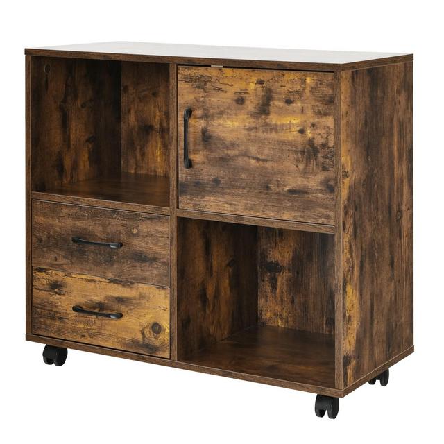 Tangkula Mobile Storage Cabinet with 2 Drawers Lateral Printer Stand with Shelves Storage Brown