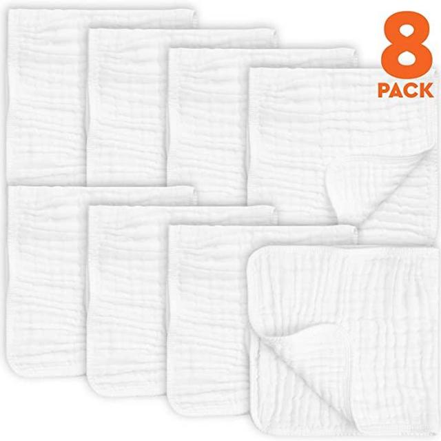 AllSett Baby 8 Pack Muslin Burp Cloths Large 20" by 10" 100% Cotton, Hand Wash Cloth 6 Layers Extra Absorbent and Soft