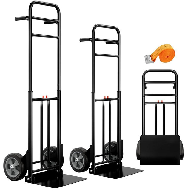 Folding Hand Truck Heavy Duty, 600 LB - 800 LB Moving Dolly Cart, Compact Foldable Alloy Steel Design, Adjustable 47.5"/51.5", 8" Solid Rubber Wheels, Ideal for Warehouse, Home, Office, Small Business