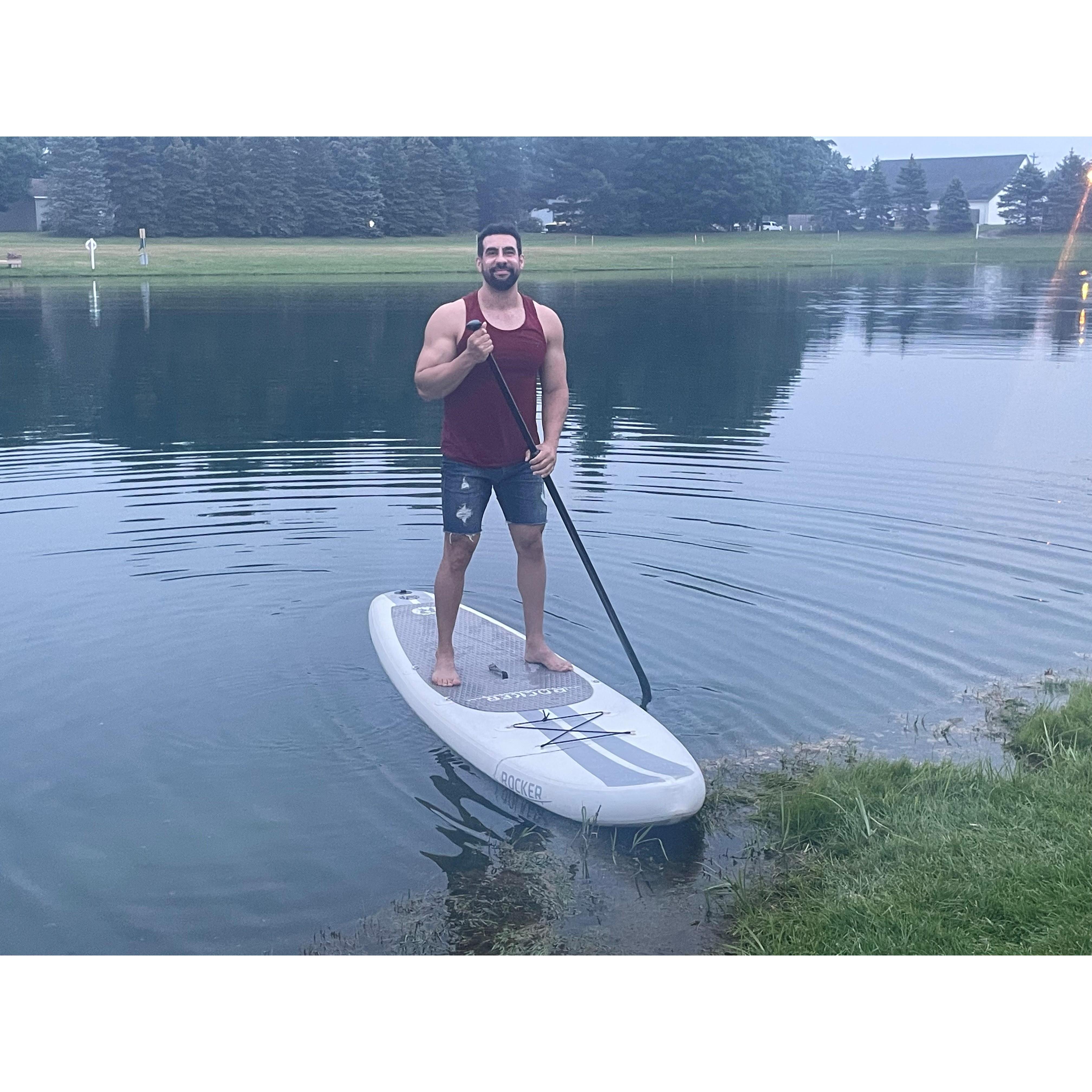 First time paddle boarding in South Haven, MI.