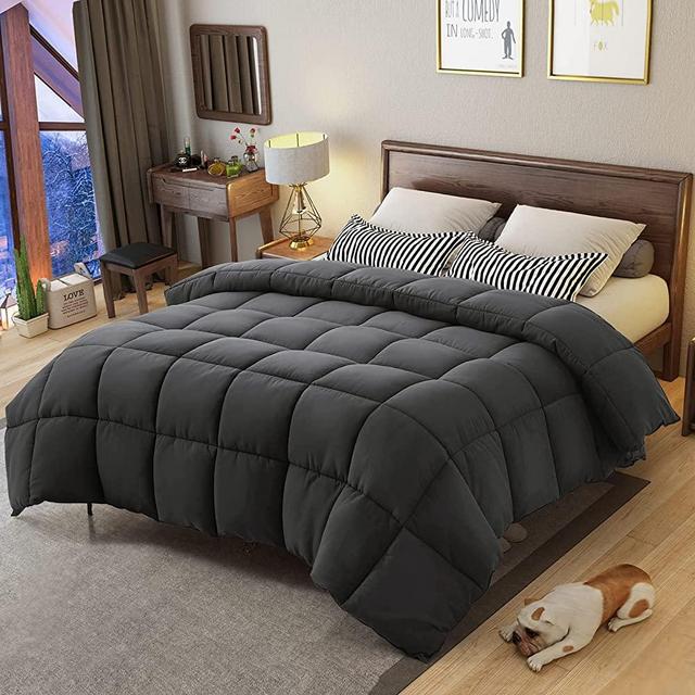 Oversized King Comforter 98x116,Luxurious All Season Cooling Fluffy Soft Quilted Down Alternative Comforter Reversible Duvet Insert with Corner Tabs,Dark Grey