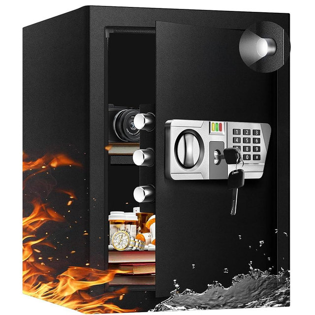 YAYAG 2.5 Cu ft Home Safe Box Fireproof Waterproof for Documents - Steel Security Electronic Safety Box with Emergency External Type-C Interface, Personal Combination Safe for Jewelry Office