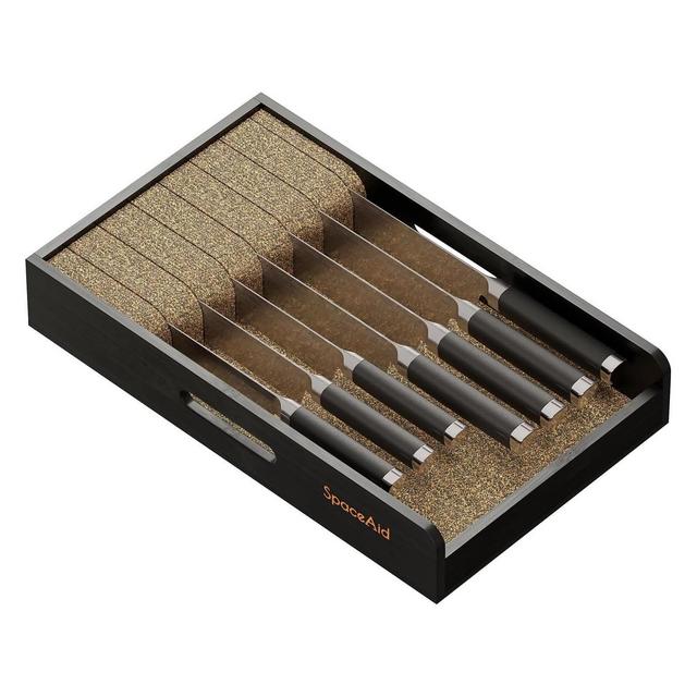 Knife Drawer Organizer Bamboo Insert Dock,Black-SpaceAid®