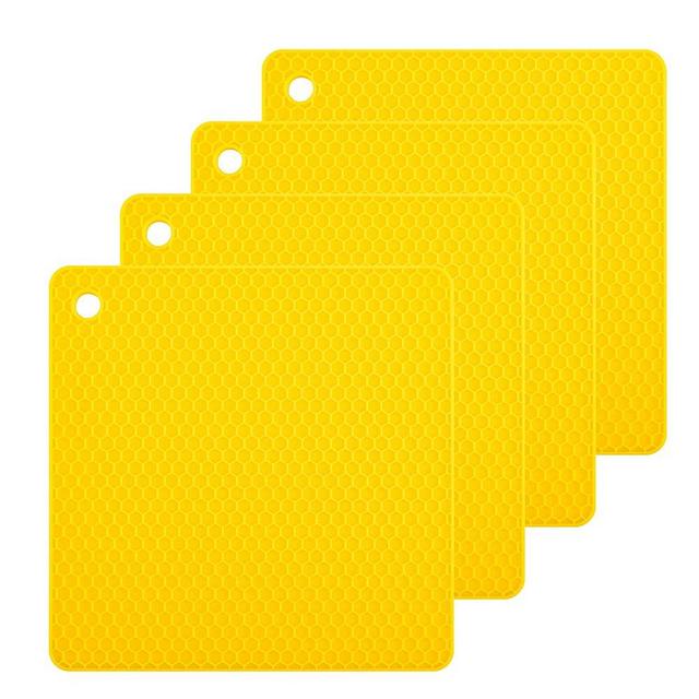Smithcraft Silicone Trivets Mats Hot Pads for Cooking, Dish, Pan and Pot, Heat Resistant Trivet Mats for Counter Top,Workshop,Coffee or Placemats 4 Pack,Size:7.5x7.5 Inch, Color: Yellow,Shape:Square