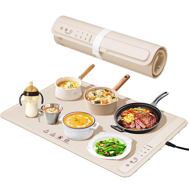 VIVOHOME Food Warming Mats For Countertop, Full Surface Heating 3-Level Temperature and Timer Settings, Rollable & Portable Electric Warming Tray for Parties, Gatherings and Everyday Use, White