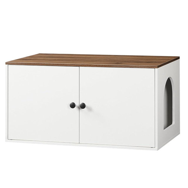 HOOBRO Cat Litter Box Enclosure, Hidden Litter Box Furniture with Side Entry, Litter Box Cabinet, Indoor Cat House, End Side Table, 31.5" L x 17.7" W x 16.3H, for Bathroom, White and Walnut WH40MW01