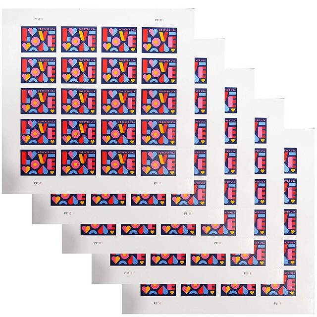 Love 2021 Forever Postage Stamps 5 Sheets of 20 US Postal First Class Valentine Wedding Celebration Anniversary Romance Party (100 Stamps)