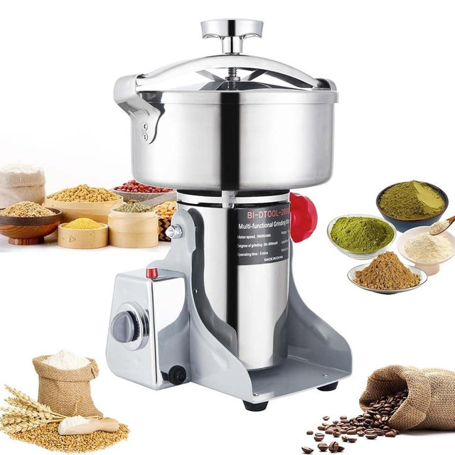 BI-DTOOL Electric Grain Mill Grinder 2000g High-speed 36000r/min Grain Spice Herb Grinder 3600W Dry Grinder Machine 304 Stainless Steel Superfine Powder Grinder for Kitchen Home and Commercial