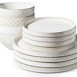 Getstar Dinnerware Sets, Plates and Bowls Sets (10.5” Dish + 8” Dish + 6” Bowl) for 4, Microwave and Dishwasher Safe, Ceramic Dinnerware Set (12 Piece)