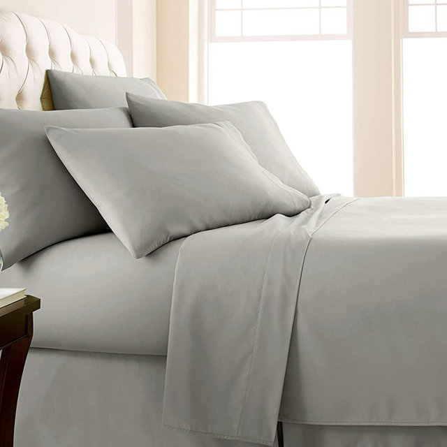 Vilano Springs, 6-Piece, 21-Inch Extra Deep Pocket Sheet Set, Premium Quality, Easy Care, Shrinkage Free Sheet Set with 1 Flat Sheet, 1 Fitted Sheet, 4 Pillowcases, Steel Grey, California King