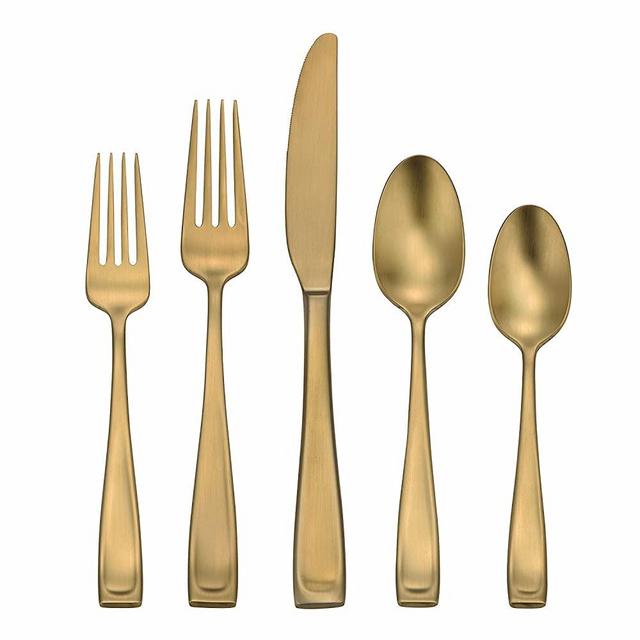 Oneida Moda Lux 45 Piece Fine Flatware Set 18/10 Stainless Steel with Gold PVD Finish, Service for 8