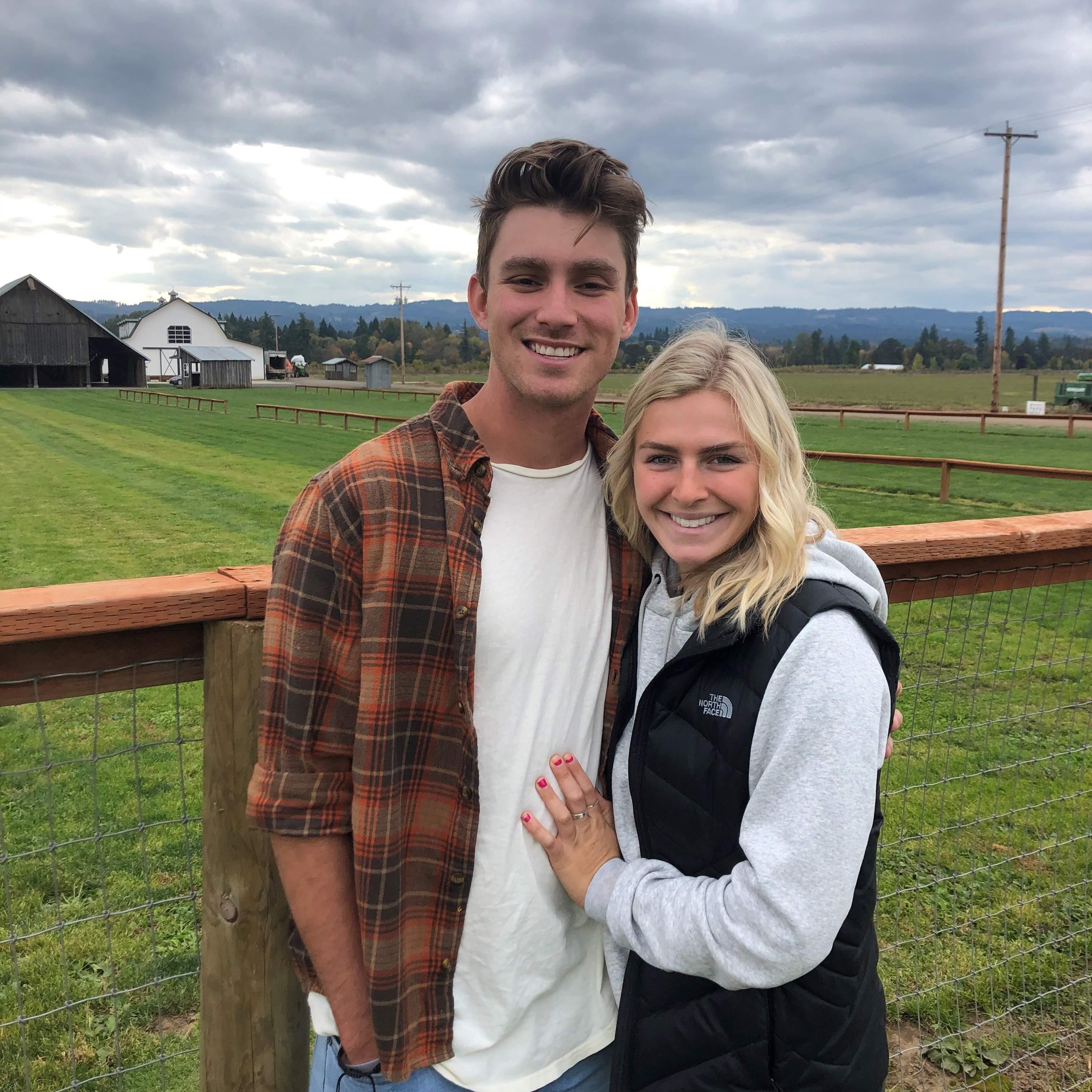 Us at a pumpkin patch not realizing it will be the place we get married, 5 years later