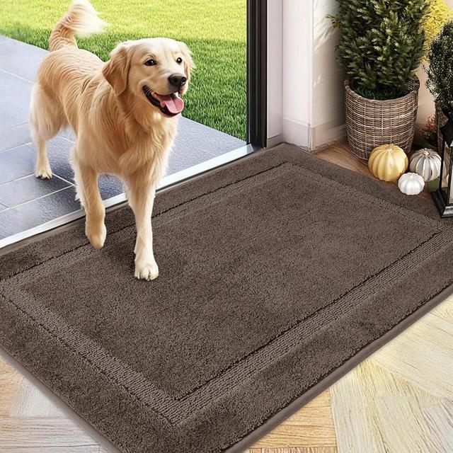 PLEASOR Front Door Mat, Absorbent Dirt Trapper Welcome Door mat Indoor, Non Slip Machine Washable Entryway Rug, Dog Door Mat, Low Profile Doormat for Front and Back Doors, 24x36, Brown