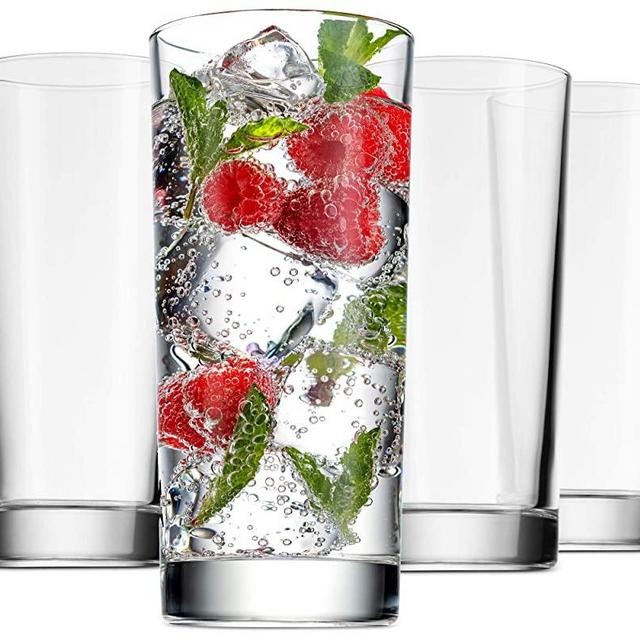 Godinger Highball Glasses, Italian Made Glass Tall Beverage Cups - 14oz, Set of 4