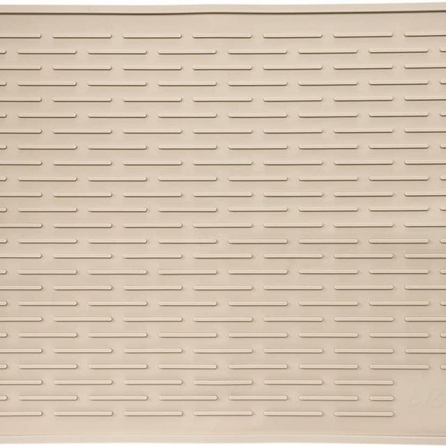 XXL Super Size Silicone Dish Drying Mat 24 x 18 Inch - Large Counter Top Dish Pad and Trivet by LISH (Beige)