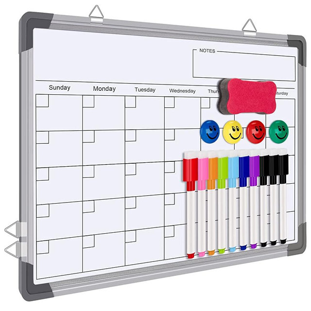 Dry Erase Whiteboard Monthly Wall Calendar,16" x 12" Magnetic Dry Erase White Board Calendar, Hanging Double-Sided Board, Portable Board for Home, School, Office, Kitchen (White)