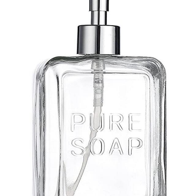 HC American Recreations Glass Bathroom or Kitchen Embossed Soap Pump Lotion Dispenser 20 Ounce, (Clear)