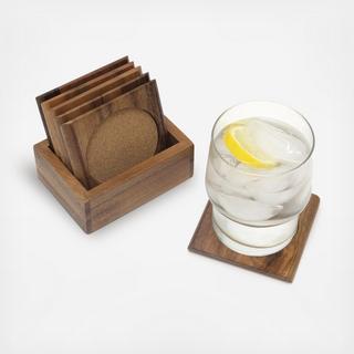 7-Piece Acacia Square Coaster Set with Cork