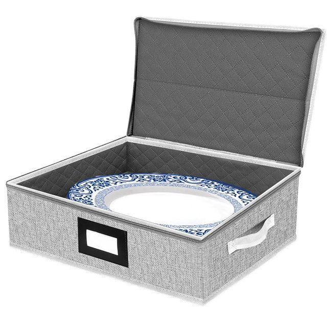 homyfort Platter Storage Case, China Storage Containers Hard Shell, 5 Felt Dividers Included, Structured Top and Stackable Platter Storage Containers (Grey)