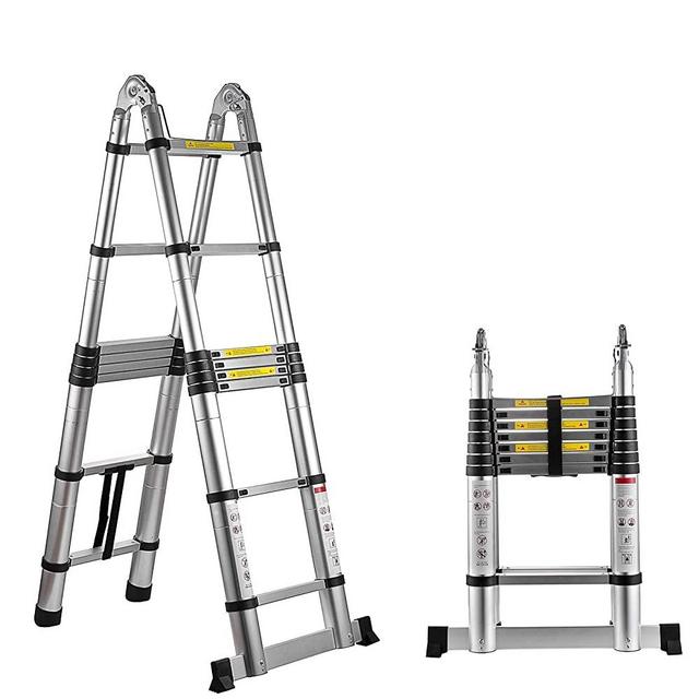 Hihone Telescoping Ladder 16.5feet, Quick Button Retraction Telescopic Extension Ladder Protective Design, 300LBS Capacity Anti-Slip Lightweight, Aluminum Collapsible Ladder with Spring Loaded Locking