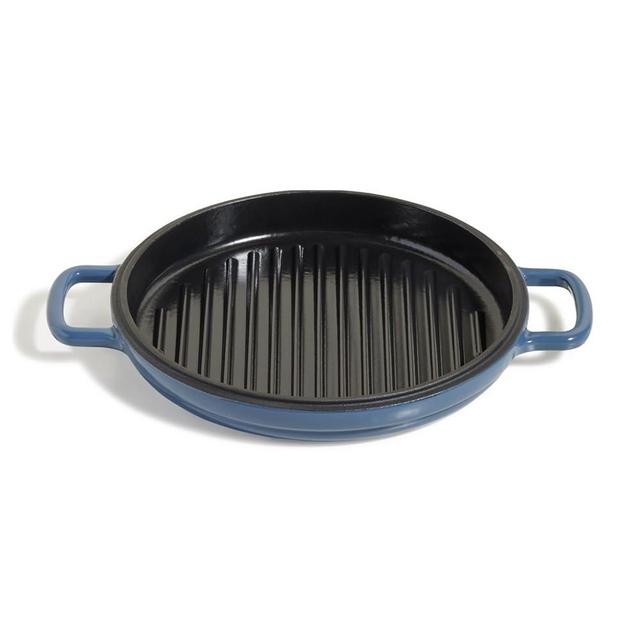 Our Place Cast Iron Hot Grill | Toxin-Free, 10.5" Round, Enameled Cast Iron Grill Pan | Indoor Serious Searing & Grill Marks | Oven Safe up to 500°F | Easy to Clean & Maintain | Blue Salt