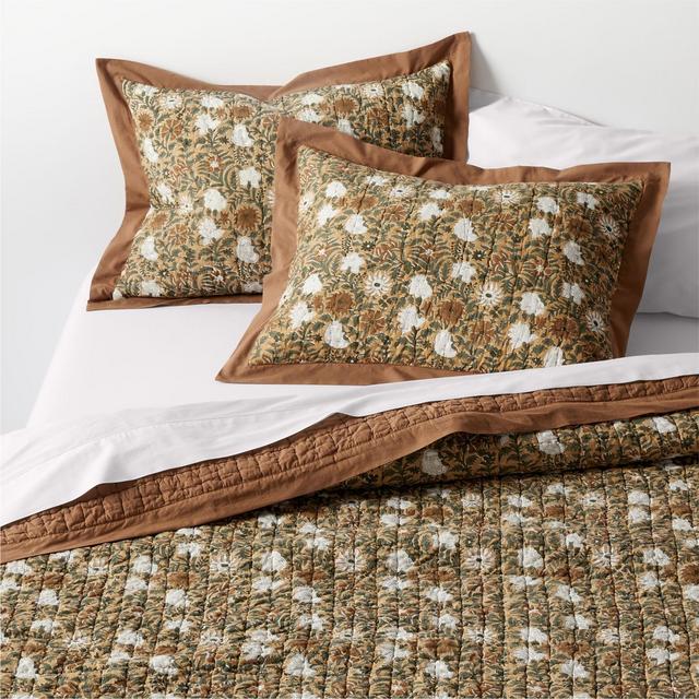 Celeste Organic Cotton Taupe Desert Floral Block Print Full/Queen Quilt