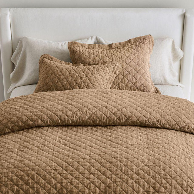Belgian Flax Linen Diamond Quilt, Bronze, King/Cal.King