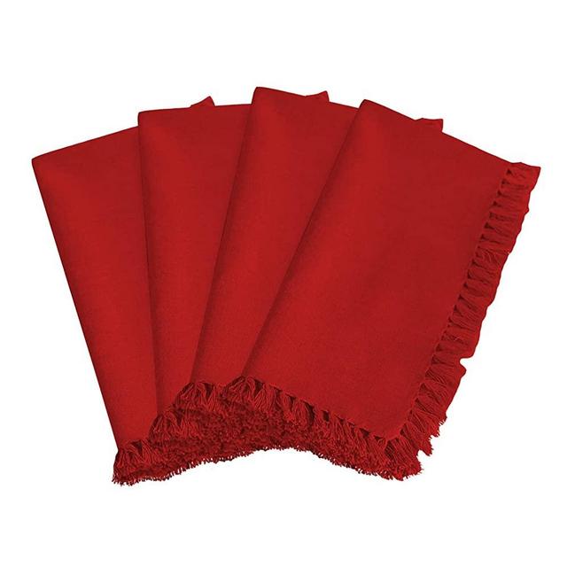 SARO LIFESTYLE 1234 Lizette Collection Fringed Design Festive Dinner Napkins (Set of 4), Red, 20" Square, 4 Pieces