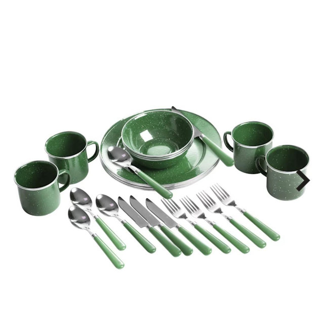 Stansport Deluxe 24-Piece Enamel Tableware Set