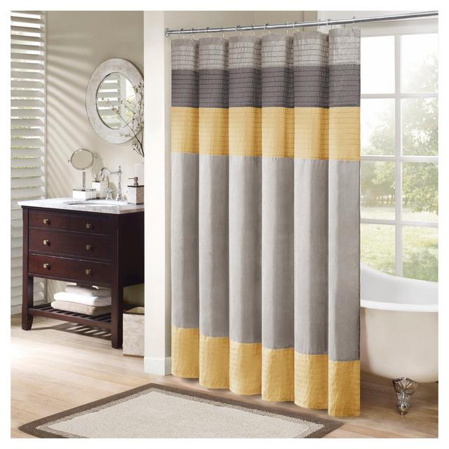 Polyester Faux Silk Shower Curtain Gray/Yellow