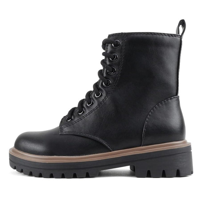 Soda FIRM - Lug Sole Combat Ankle Bootie Lace up w/Side Zipper