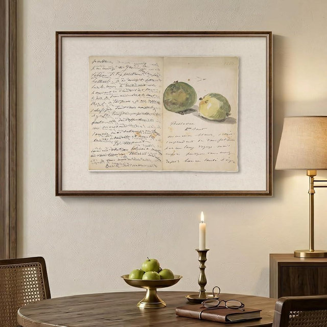 Framed Vintage Neutral Wall Art, Retro Book Fruit Canvas Print Artwork for Walls, Rustic Antique Cottage Core Book Picture for Farmhouse Dining Room Bedroom Office Living Room Wall Decor, 24x18 Inch