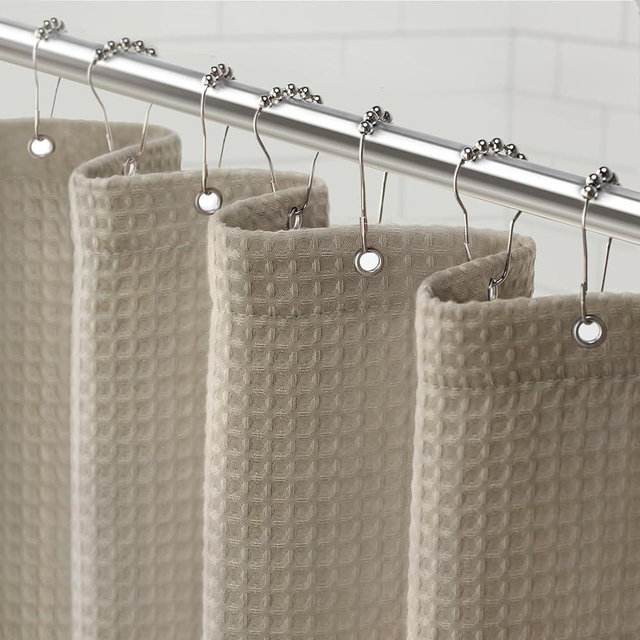 Awellife Waffle Shower Curtain, Beige Shower Curtains for Bathroom Cream 230 GSM Heavy Duty Fabric Liner, 72" W X 72" L Inch