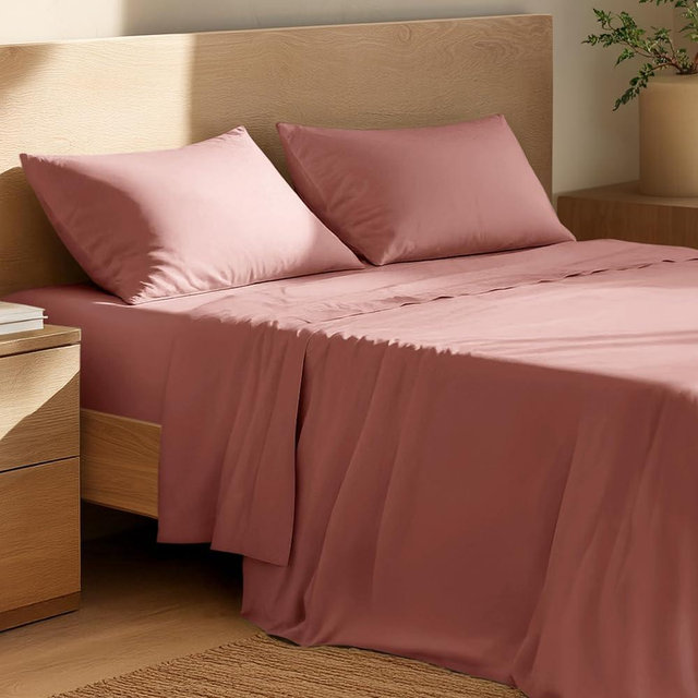 Bare Home 100% Organic Cotton King Sheet Set - Crisp Percale Weave - Lightweight & Breathable - Bedding Sheets & Pillowcases (King, Dusty Rose)