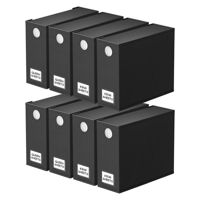 8-Pack Bed Sheet Organizers and Storage, Foldable Sheet Organizers for a Linen Closet, Balck